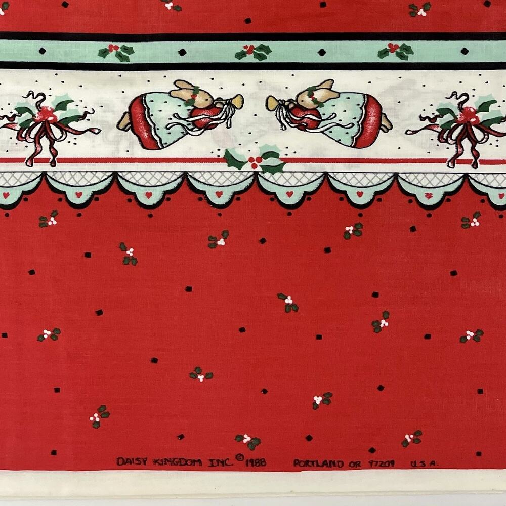 VTG Daisy Kingdom Honey Bunny Red Christmas Cotton Fabric 1 Yard 45” Wide